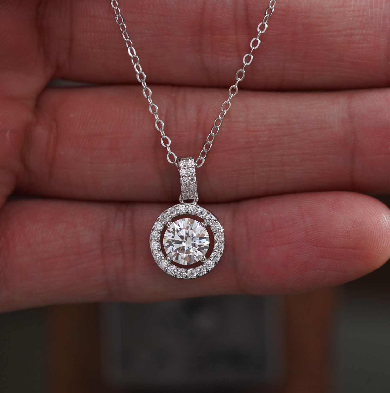 モアサナイト6.5mmをあしらったシルバーネックレス - S925 - D400544