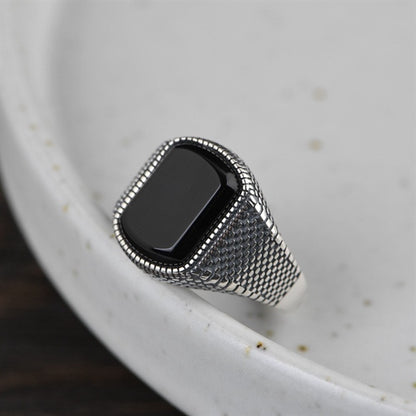 S925 ブラックストーン フリーサイズリング- N100005