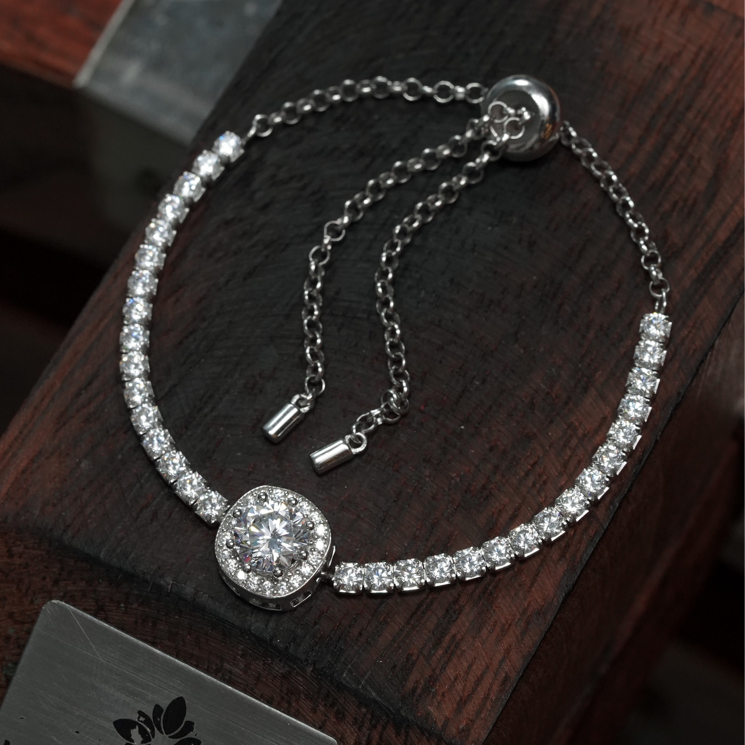 ドローコードチェーンのラウンドストーンブレスレット - S925 - L400745